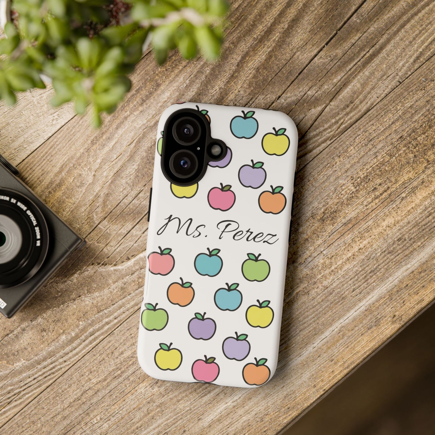 Personalized Teacher Apple Phone Case | Custom Name Teacher iPhone Case | Cute Apple Pattern Phone Case | Teacher Gift