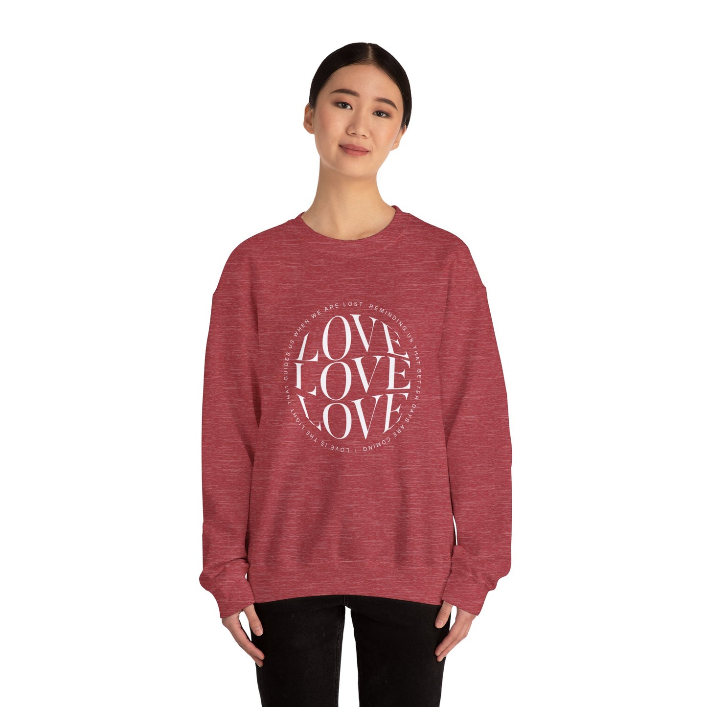Love Circle Crewneck Sweatshirt — 'LOVE LOVE LOVE' Graphic Pullover