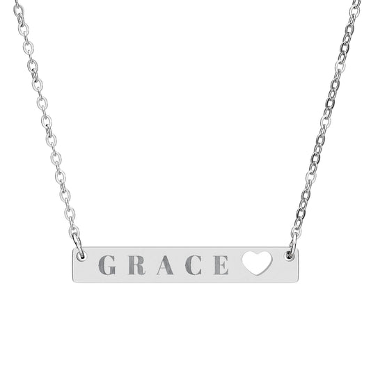 Grace Necklace, Dainty Bar Necklace, Heart Cutout Necklace, Minimalist Jewelry Gift for Her, Gold Silver Rose Gold Necklace