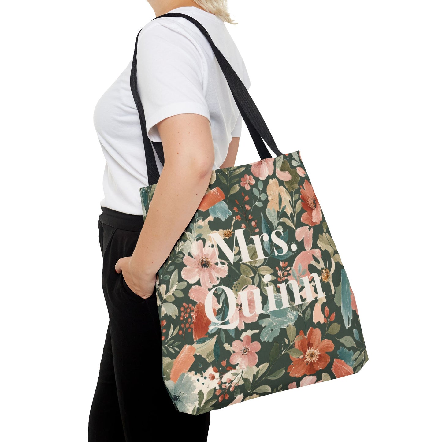 Personalized Floral Teacher Tote Bag: Custom Name Daily School Carryal