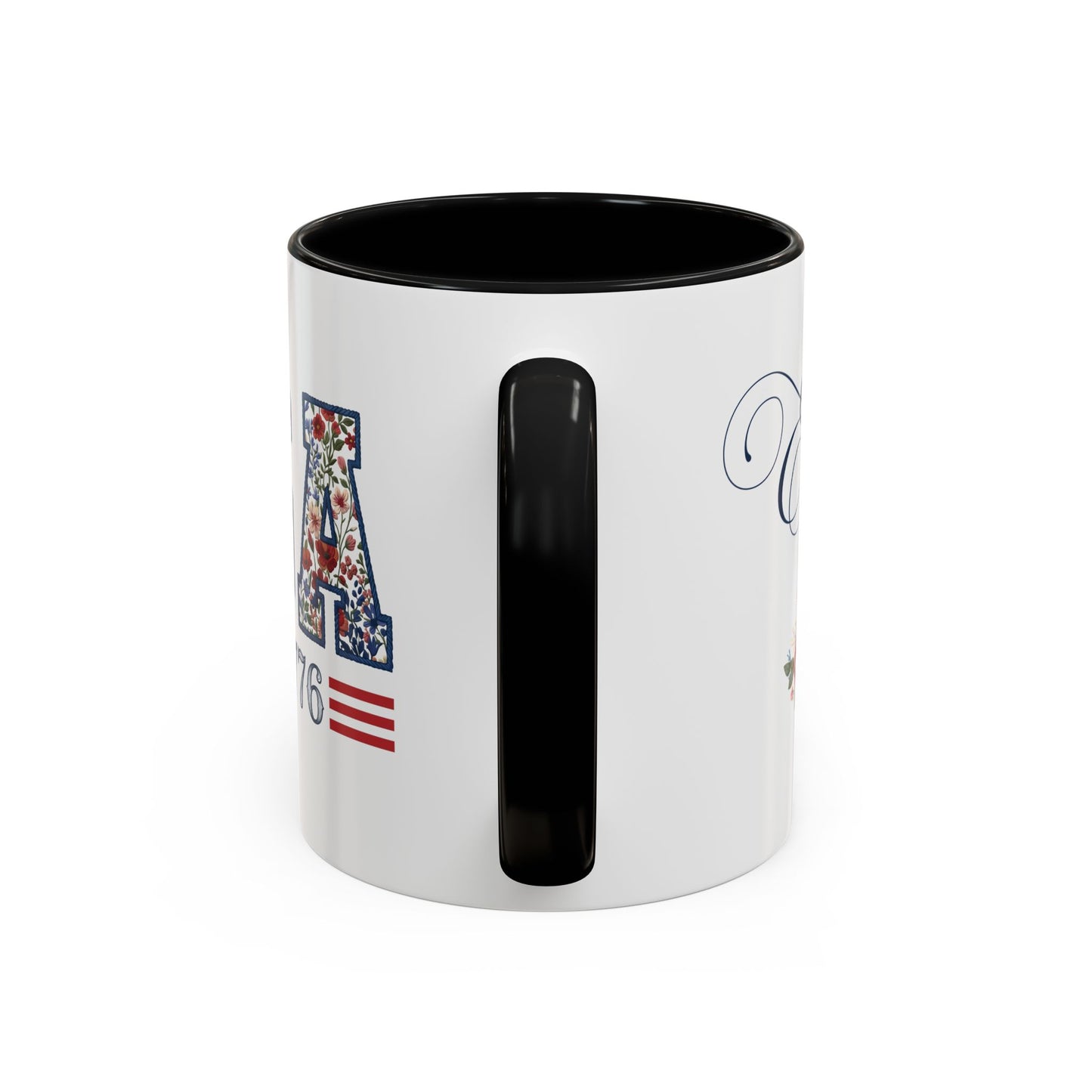 Personalized Patriotic Mug, Custom Name Ceramic Coffee Cup, USA Floral Accent Mug, Fourth of July Hostess Gift, 11oz 15oz