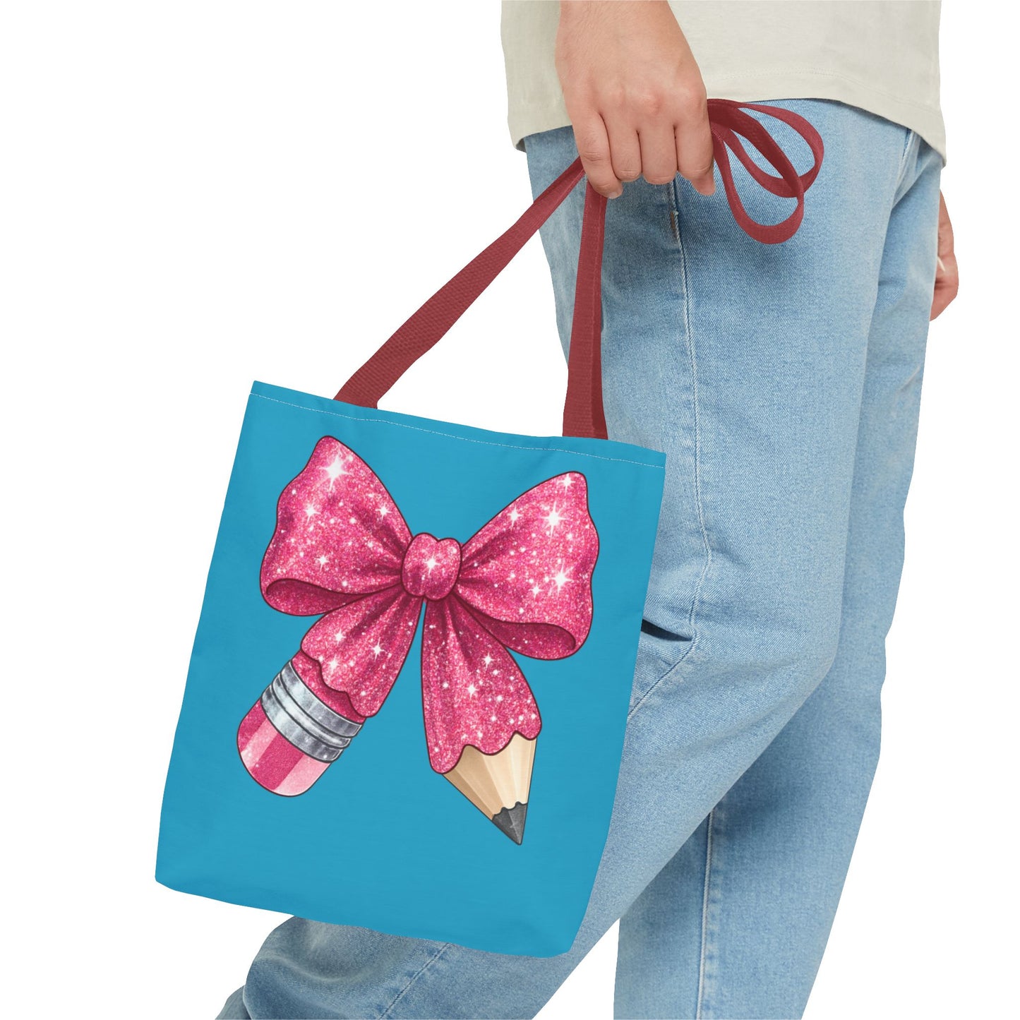 Pink Glitter Pencil & Eraser Tote Bag — Cute Teacher Gift