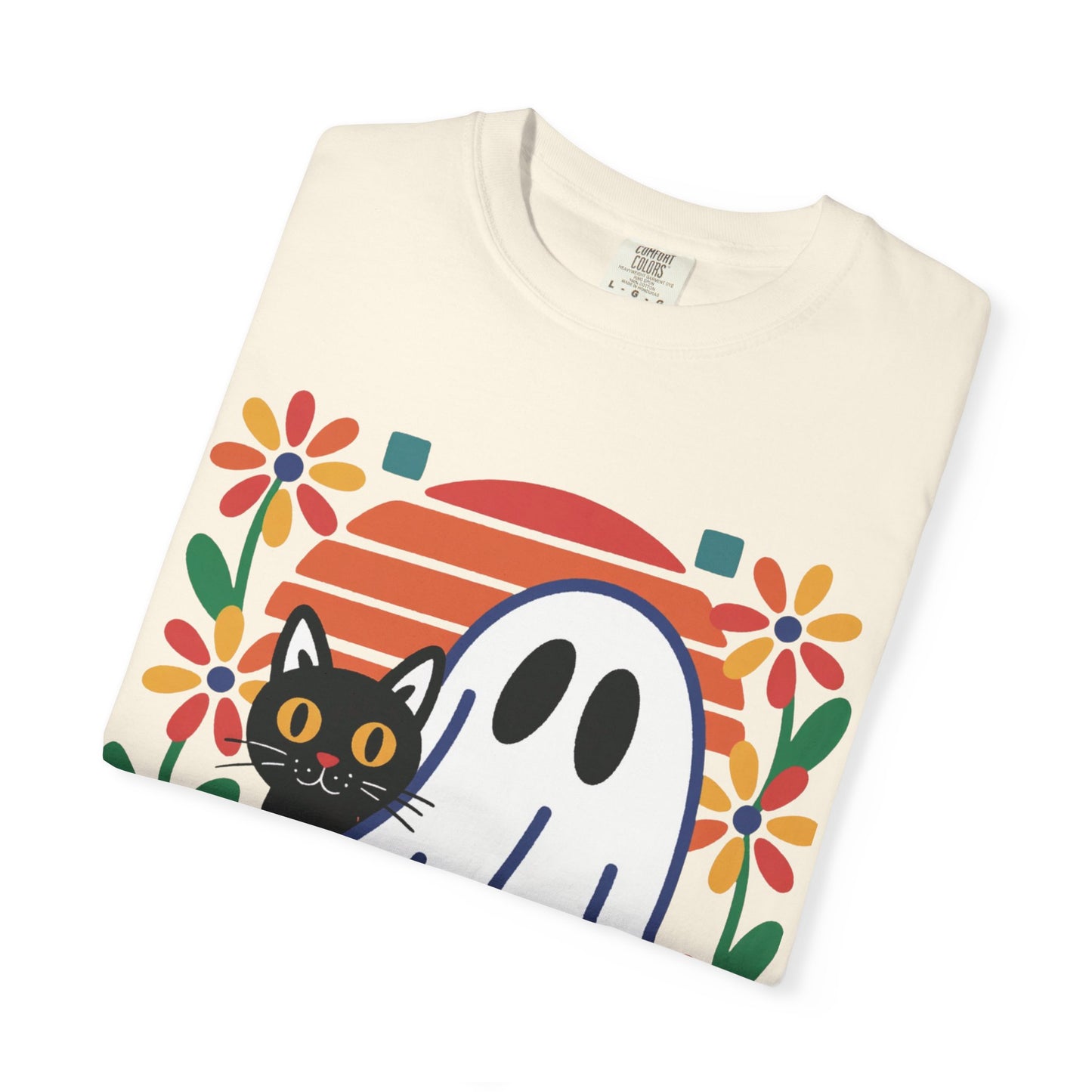 Retro Ghost & Cat Halloween T-shirt | Comfort Colors® Fall Tee