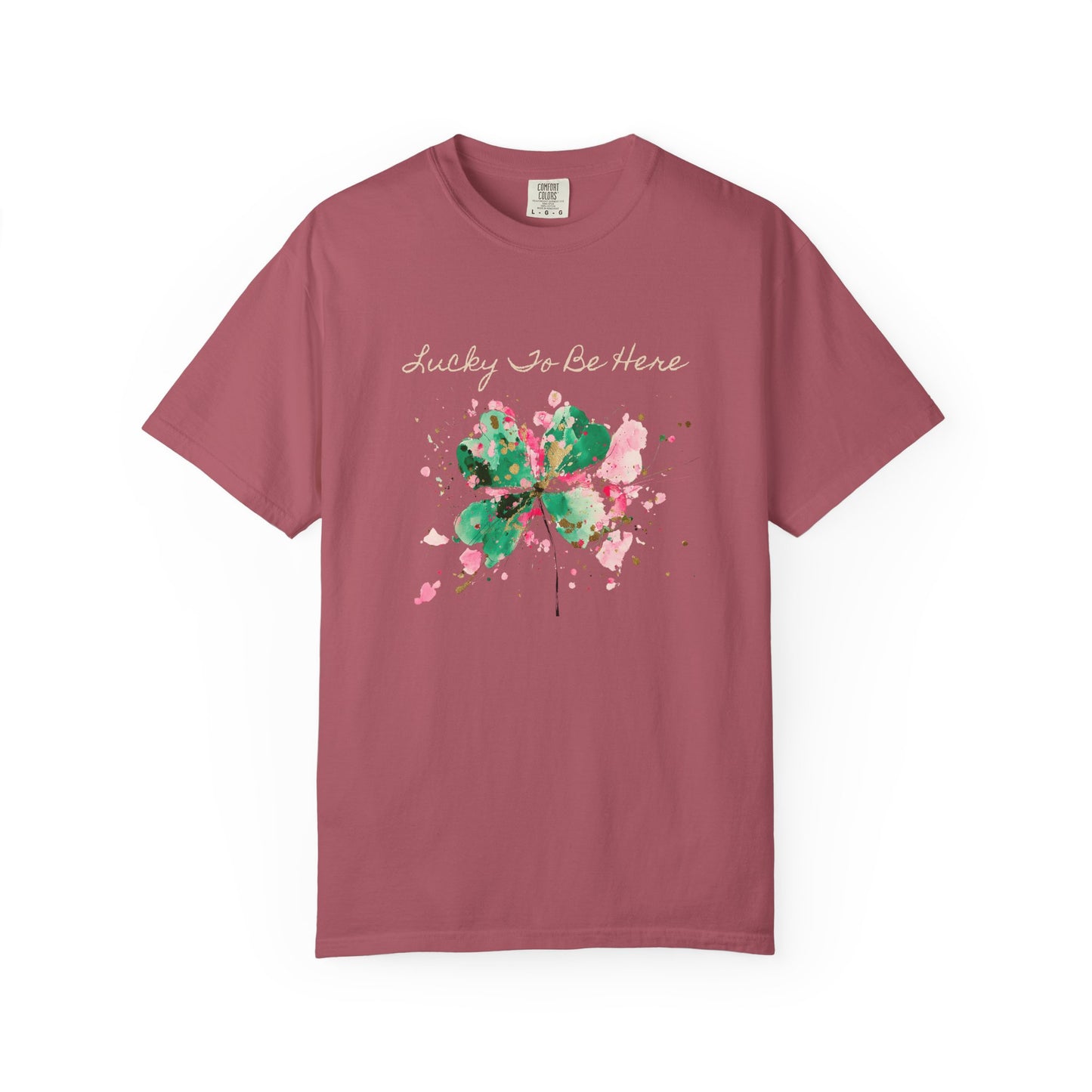 St. Patrick's Day, Lucky To Be Here T-Shirt - Floral Four-Leaf Clover Graphic