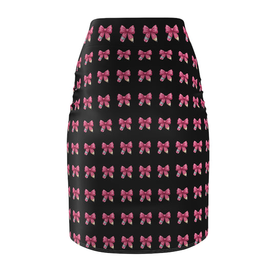 Pink Bow Pattern Pencil Skirt — Cute Valentine’s Day Feminine Workwear