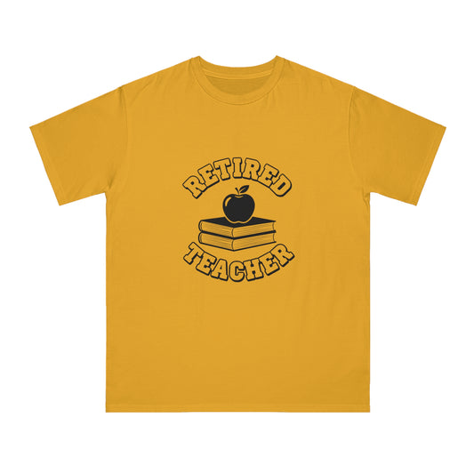 Organic "Retired Teacher" T-Shirt — Vintage Apple & Books Retirement Gift Tee