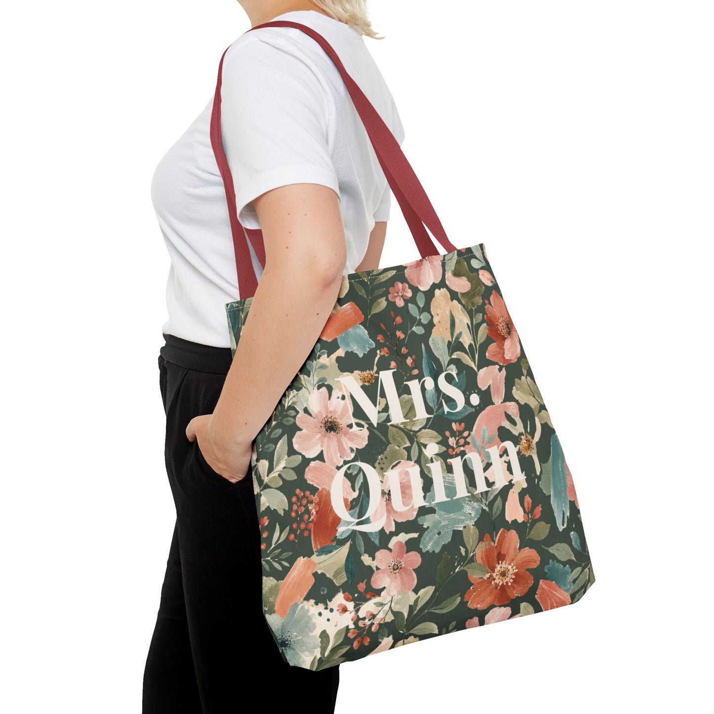 Personalized Floral Teacher Tote Bag: Custom Name Daily School Carryal