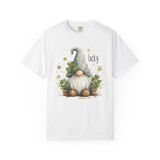 St. Patrick's Gnome T-Shirt — "Lucky" Shamrock Garden Tee