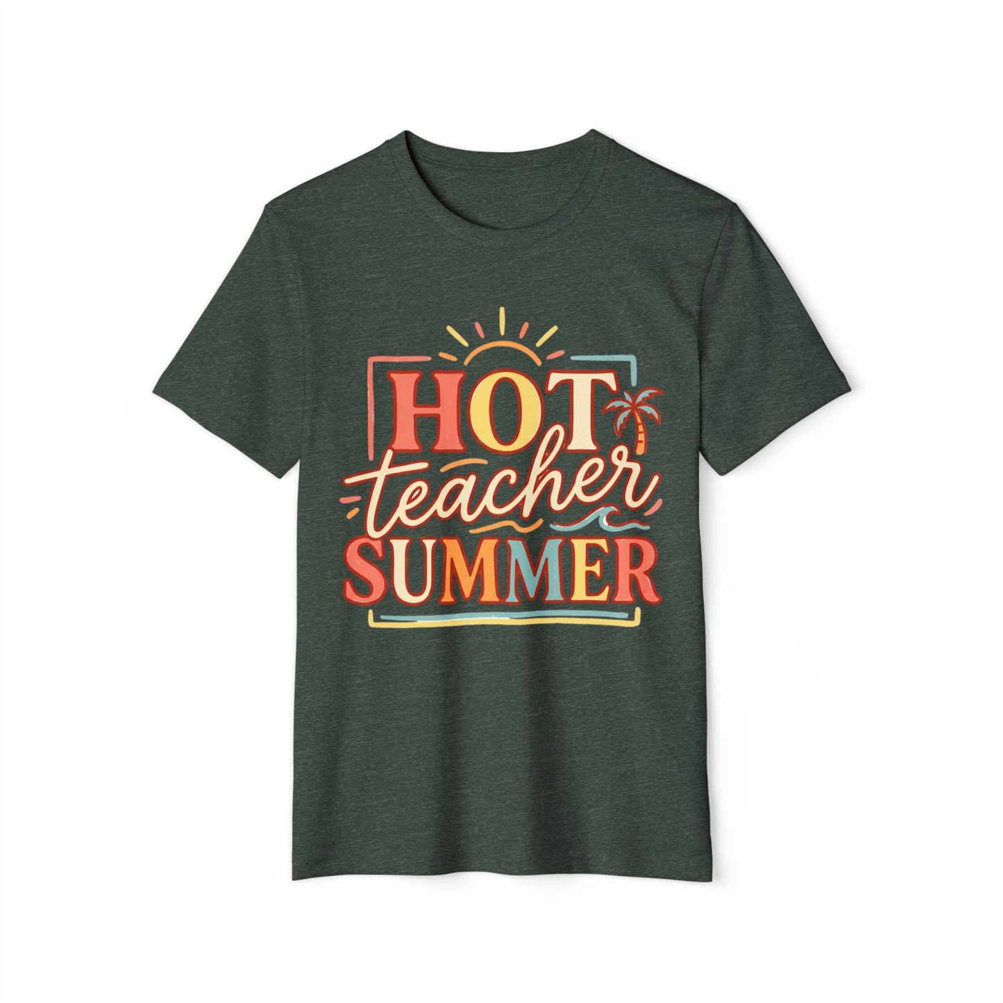 Teacher Summer T‑Shirt - Organic "Hot Teacher Summer" Retro Sun Design