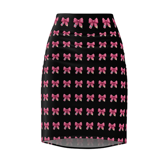 Pink Bow Pattern Pencil Skirt — Cute Valentine’s Day Feminine Workwear