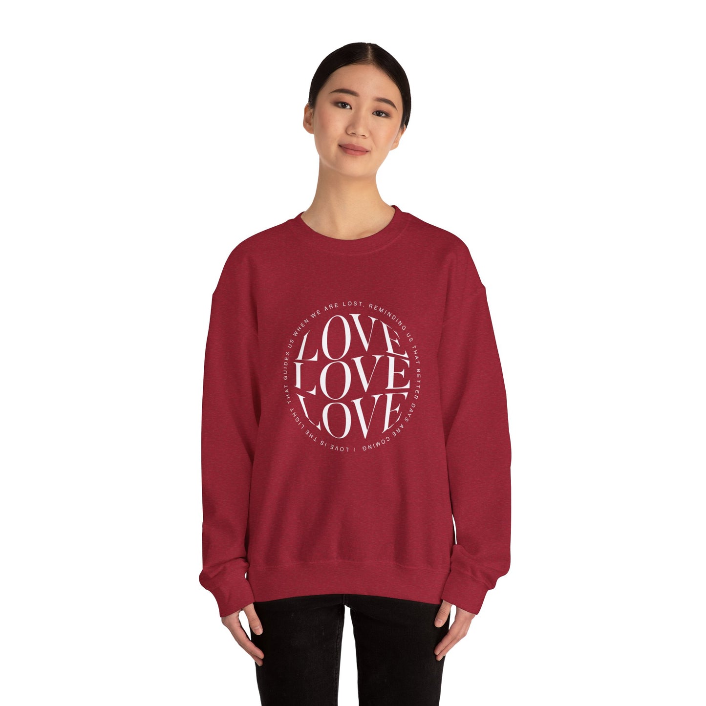 Love Circle Crewneck Sweatshirt — 'LOVE LOVE LOVE' Graphic Pullover