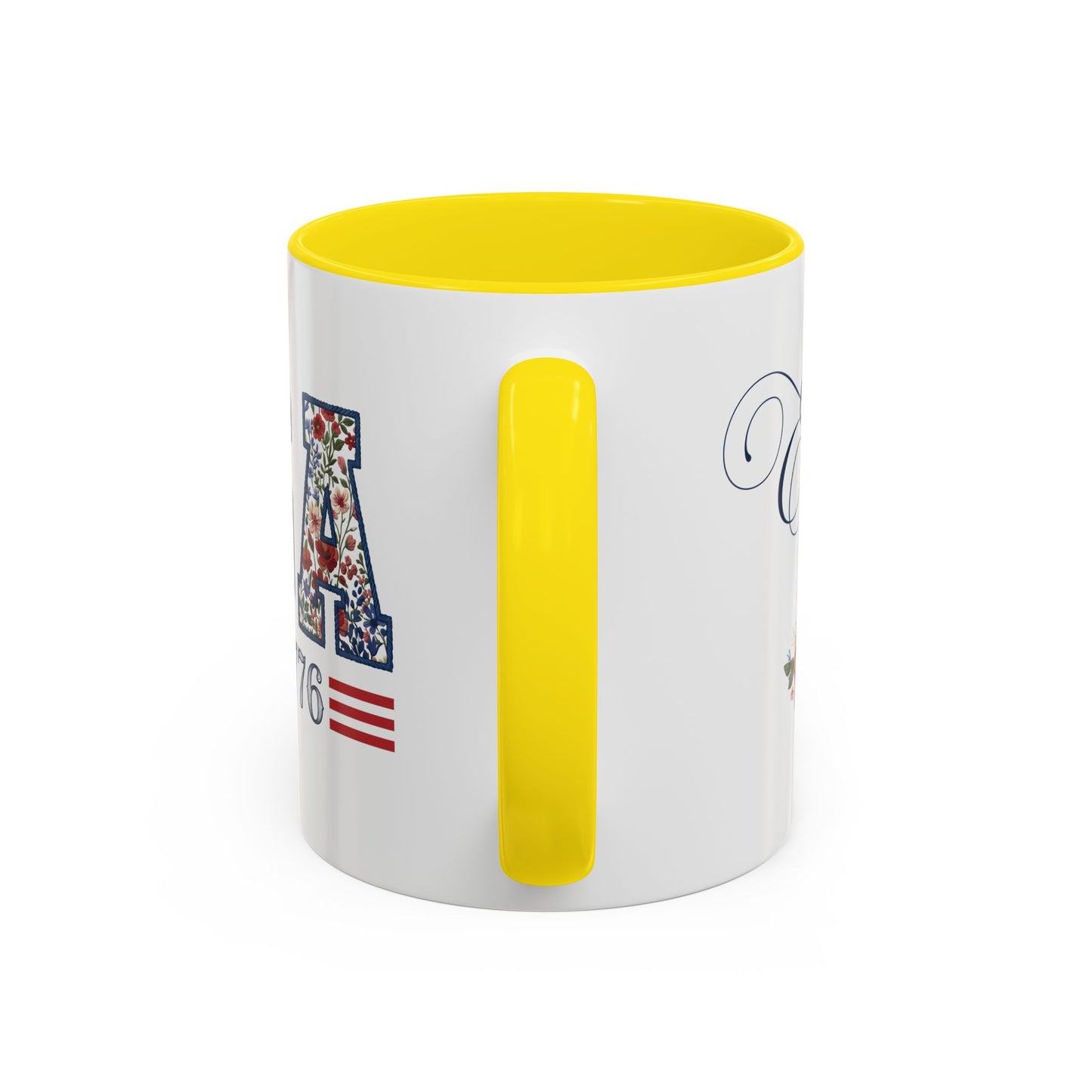 Personalized Patriotic Mug, Custom Name Ceramic Coffee Cup, USA Floral Accent Mug, Fourth of July Hostess Gift, 11oz 15oz
