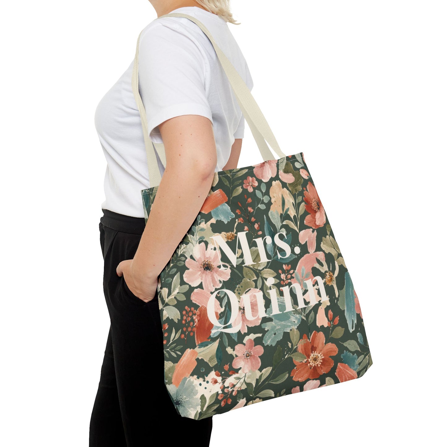 Personalized Floral Teacher Tote Bag: Custom Name Daily School Carryal