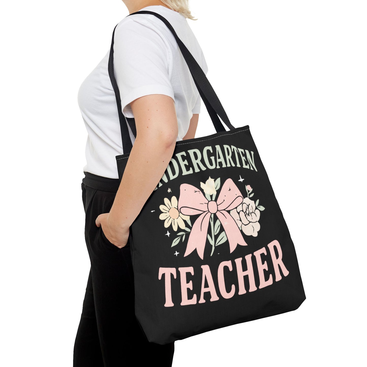 Kindergarten Teacher Floral Tote Bag – Cute Bow & Flowers Teacher Gift