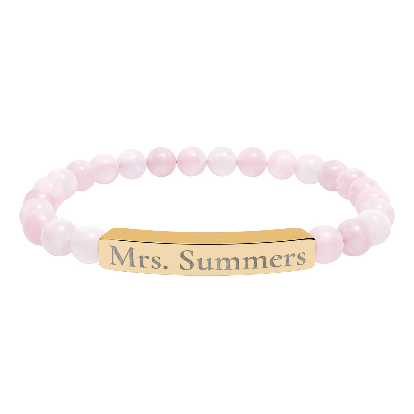 Personalized Teacher Bracelet, Custom Engraved Name Bar Bracelet, Natural Stone Beaded Gift for Teacher Appreciation or School Staf