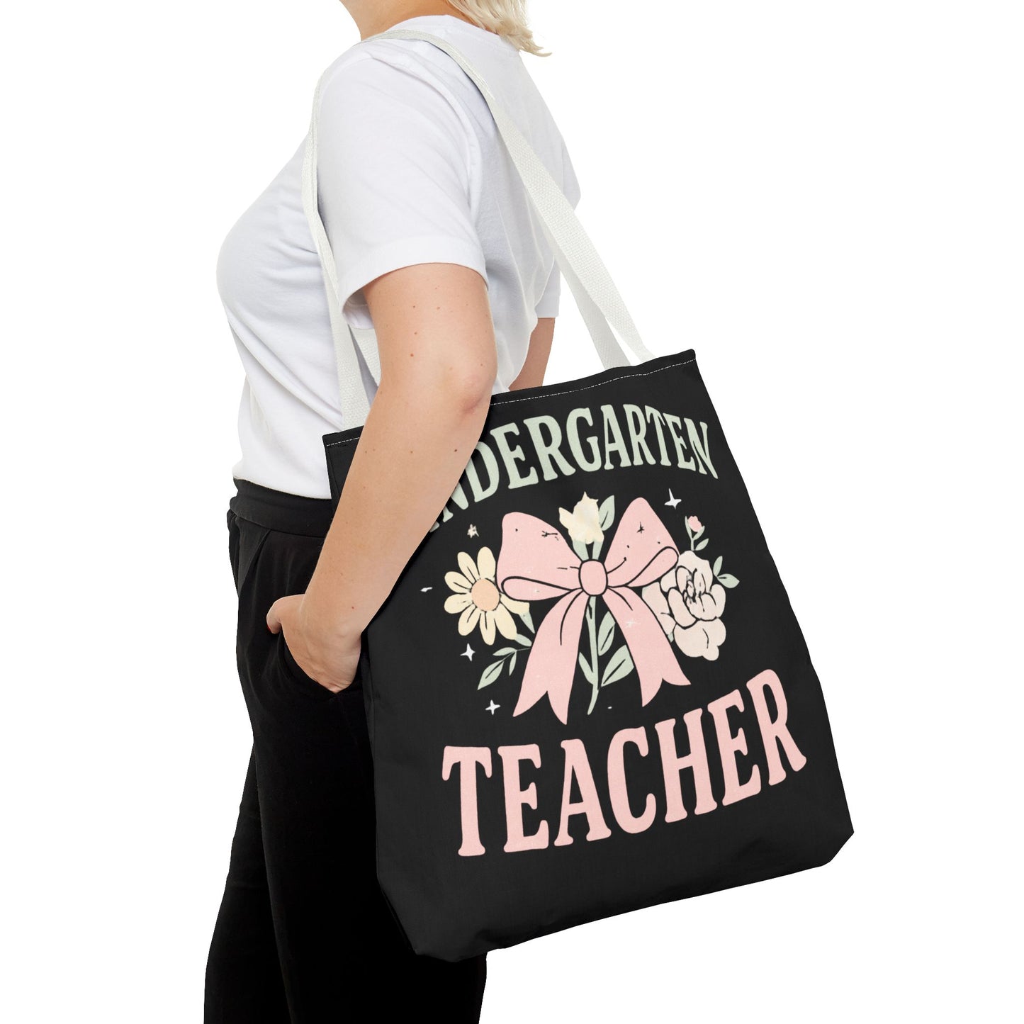 Kindergarten Teacher Floral Tote Bag – Cute Bow & Flowers Teacher Gift