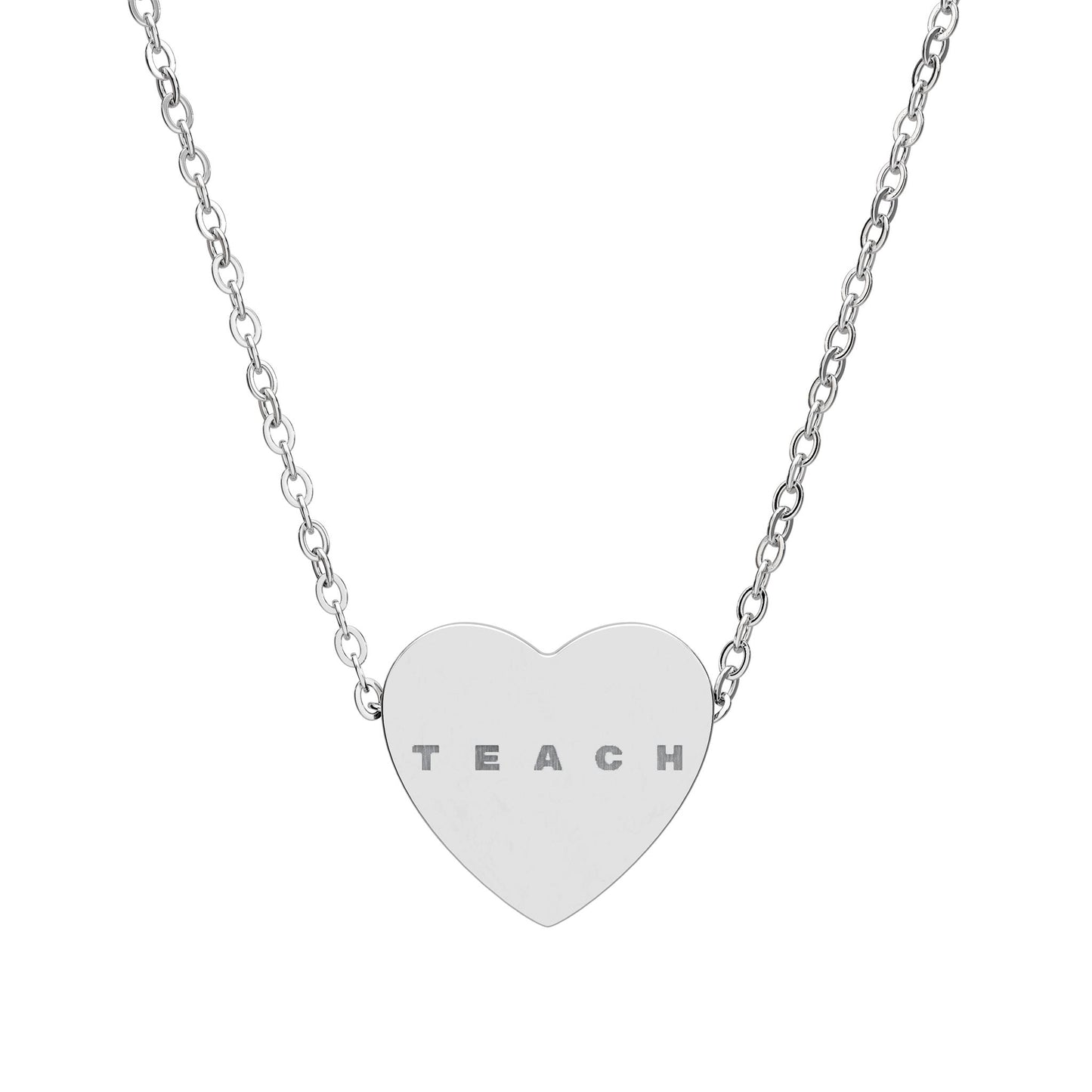 Engraved Heart Necklace — "TEACH" Teacher Appreciation Pendant