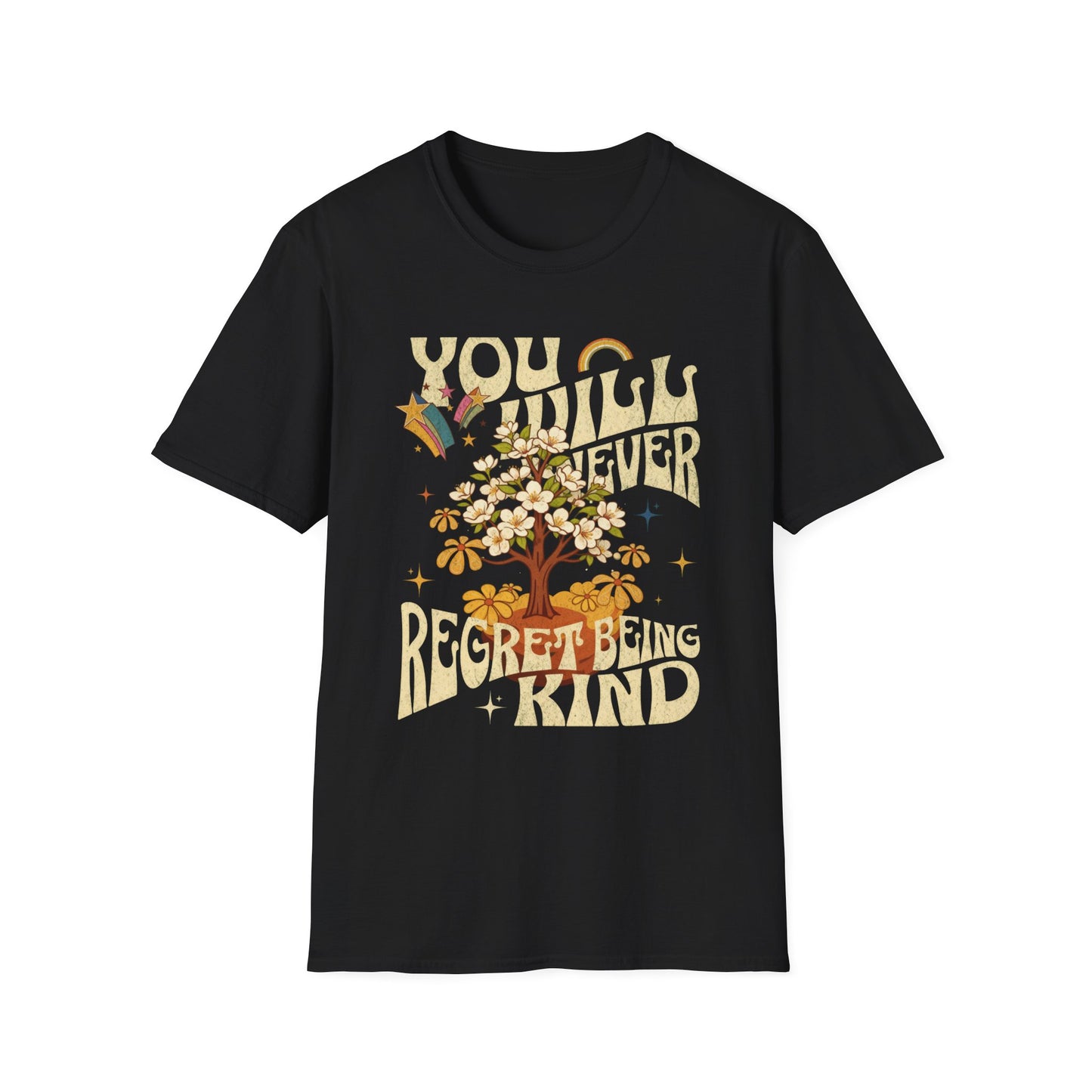 You’ll Never Regret Being Kind Vintage Graphic T-Shirt — Retro Floral Tree Kindness Tee