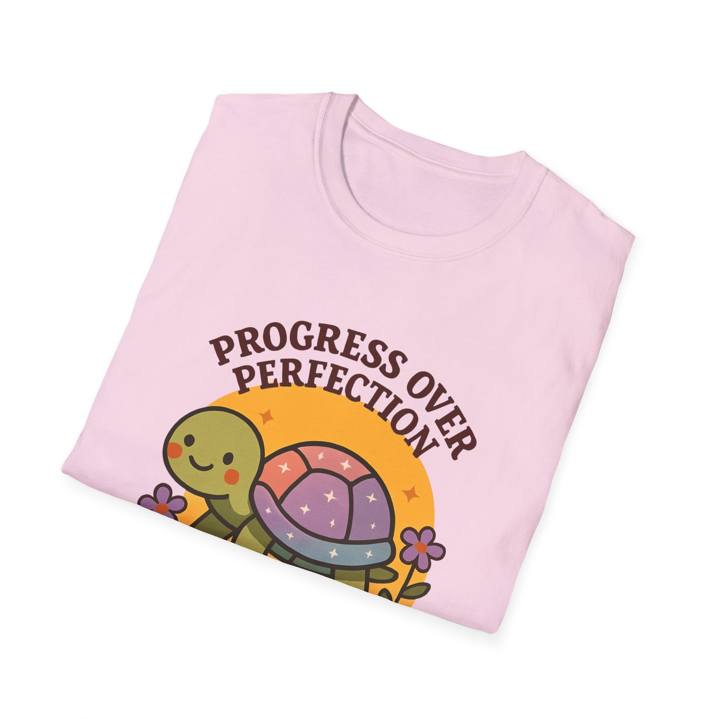 Progress Over Perfection Shirt – Cute Turtle Graphic Tee, Comfort Colors Inspired, Growth Mindset T-Shirt for Teachers, Students & Everyday Wear