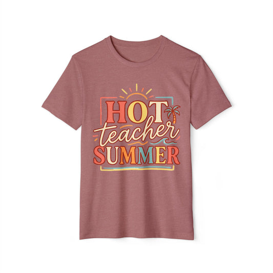 Teacher Summer T‑Shirt - Organic "Hot Teacher Summer" Retro Sun Design