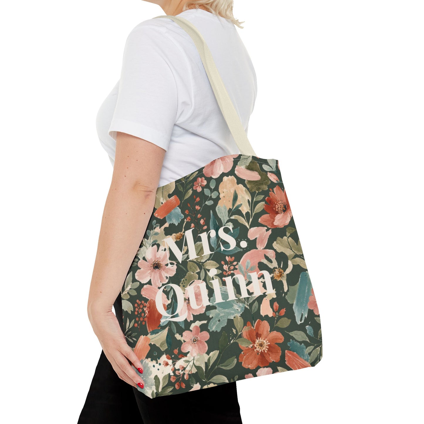 Personalized Floral Teacher Tote Bag: Custom Name Daily School Carryal