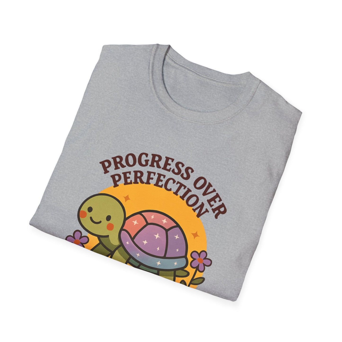 Progress Over Perfection Shirt – Cute Turtle Graphic Tee, Comfort Colors Inspired, Growth Mindset T-Shirt for Teachers, Students & Everyday Wear