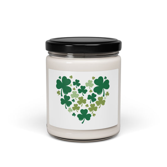 Minimal Clover Heart Candle | Scented Soy Jar, tiny shamrock print