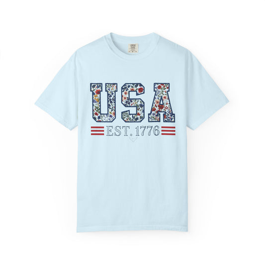 Floral USA T-Shirt, Comfort Colors 1717