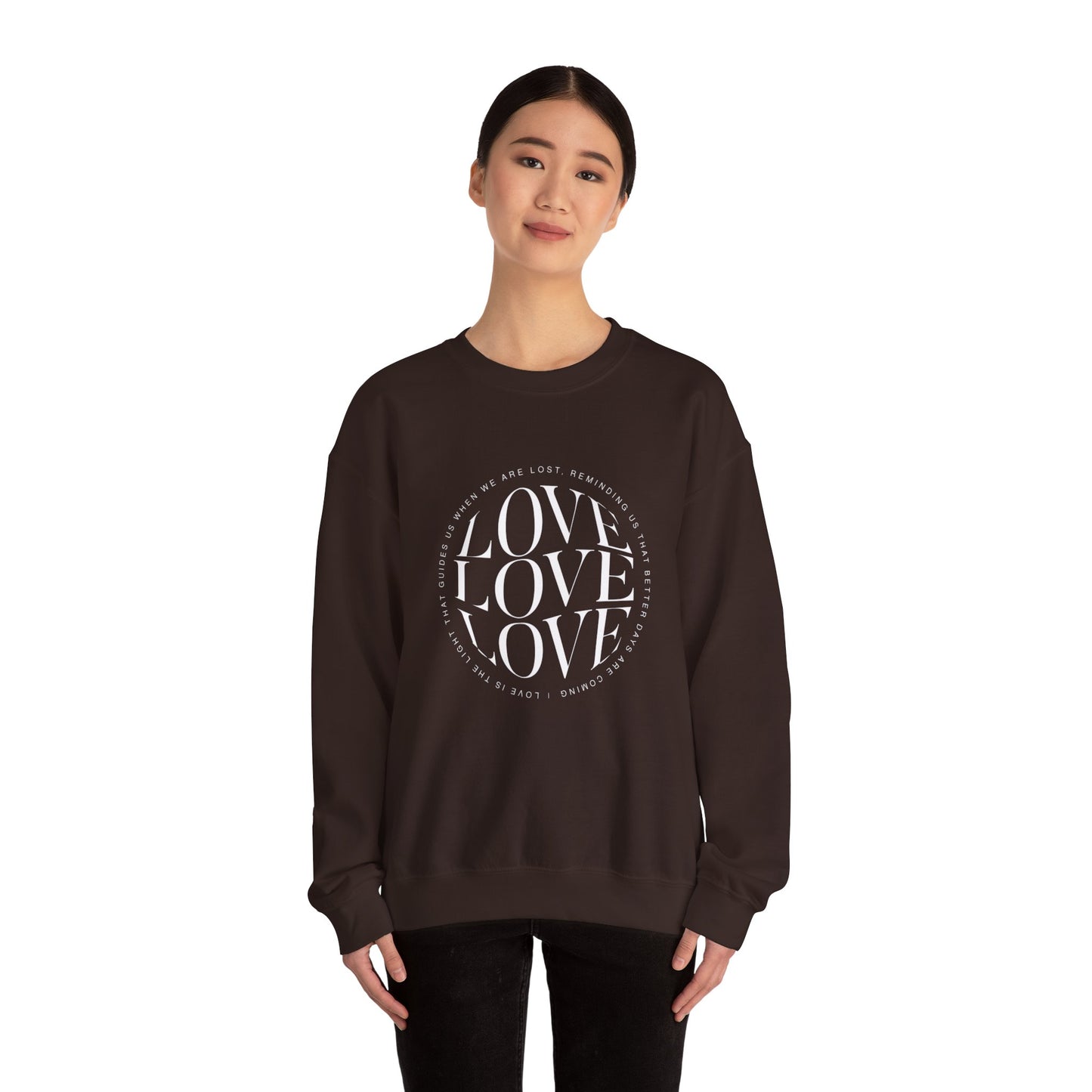 Love Circle Crewneck Sweatshirt — 'LOVE LOVE LOVE' Graphic Pullover