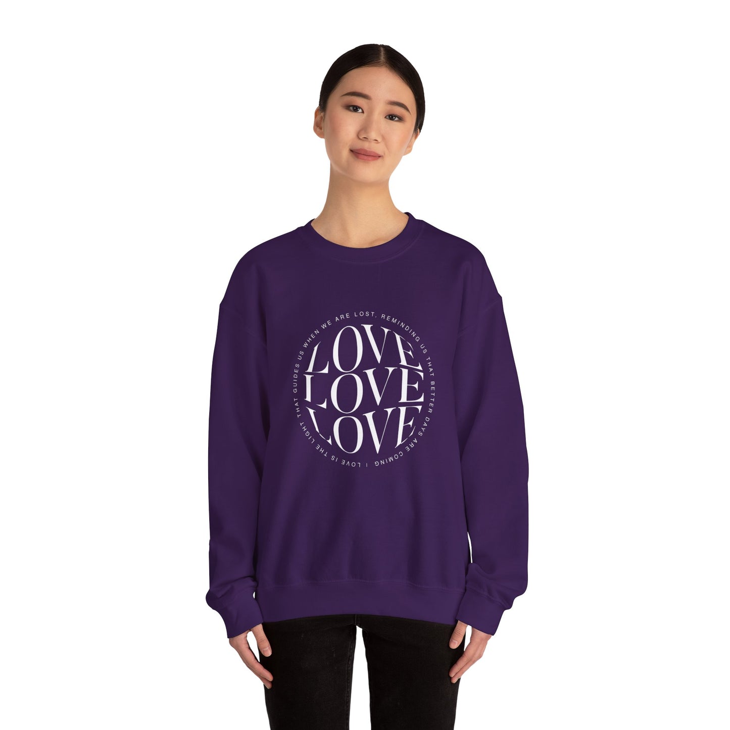 Love Circle Crewneck Sweatshirt — 'LOVE LOVE LOVE' Graphic Pullover