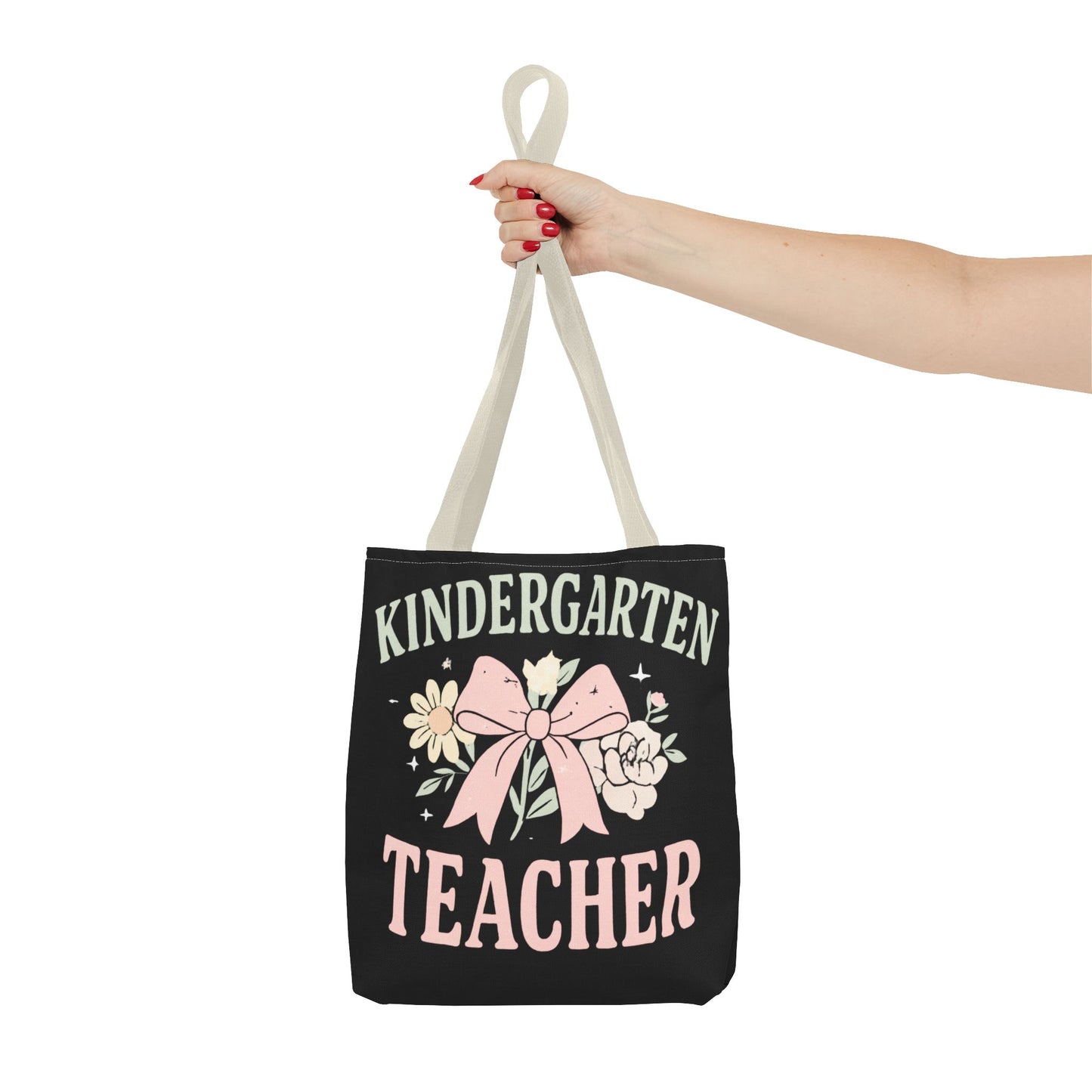 Kindergarten Teacher Floral Tote Bag – Cute Bow & Flowers Teacher Gift