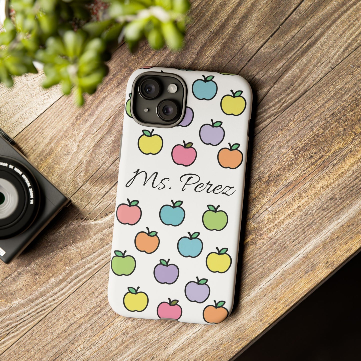 Personalized Teacher Apple Phone Case | Custom Name Teacher iPhone Case | Cute Apple Pattern Phone Case | Teacher Gift