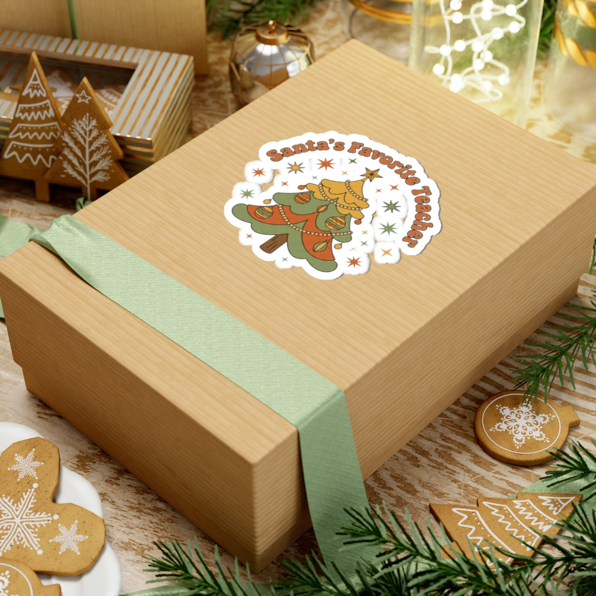 Groovy Retro Christmas Tree Kiss-Cut Stickers | 1970s Vintage Holiday Noel