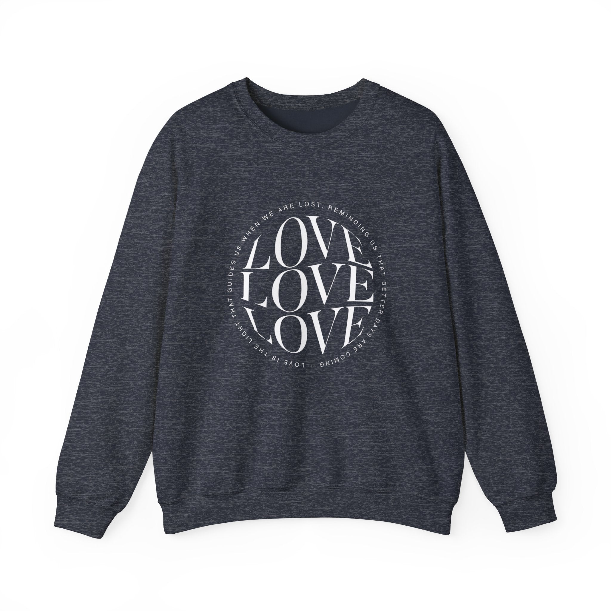 Love Circle Crewneck Sweatshirt — 'LOVE LOVE LOVE' Graphic Pullover