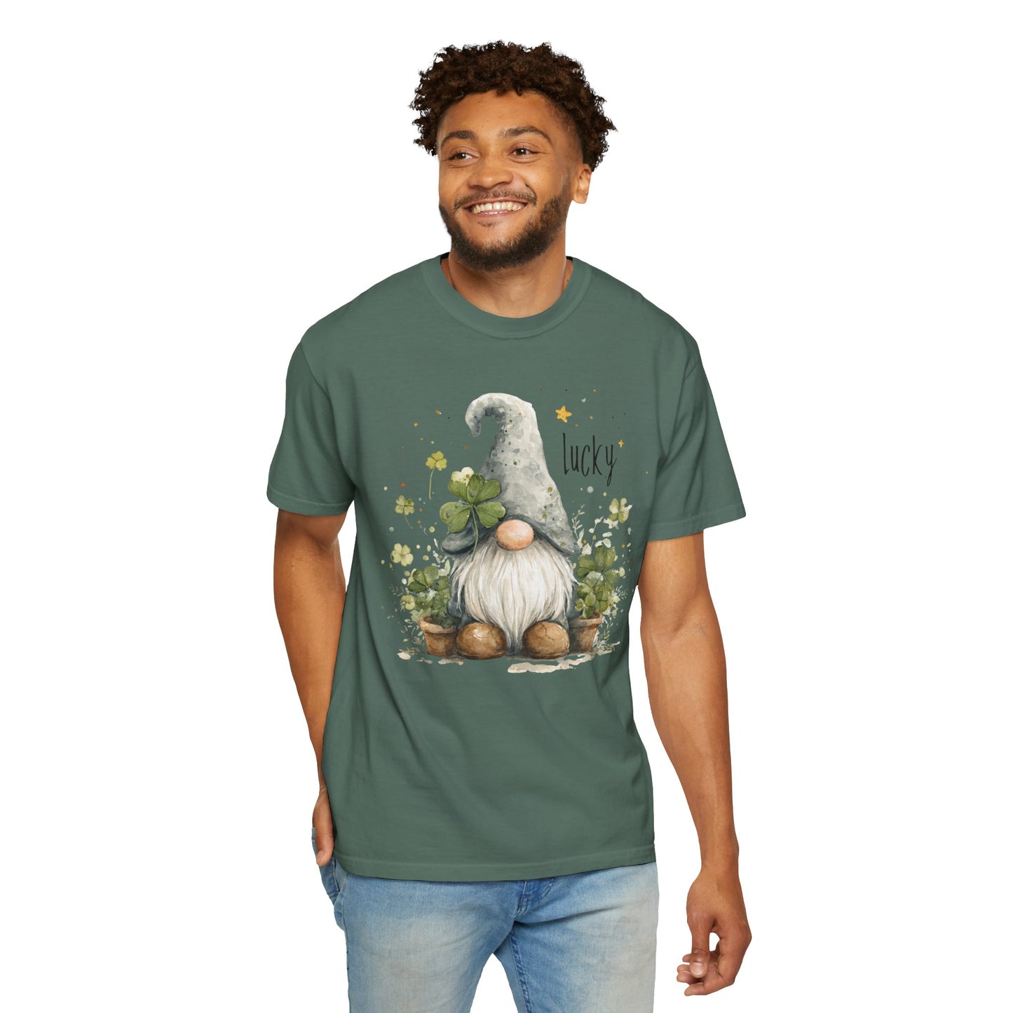 St. Patrick's Gnome T-Shirt — "Lucky" Shamrock Garden Tee