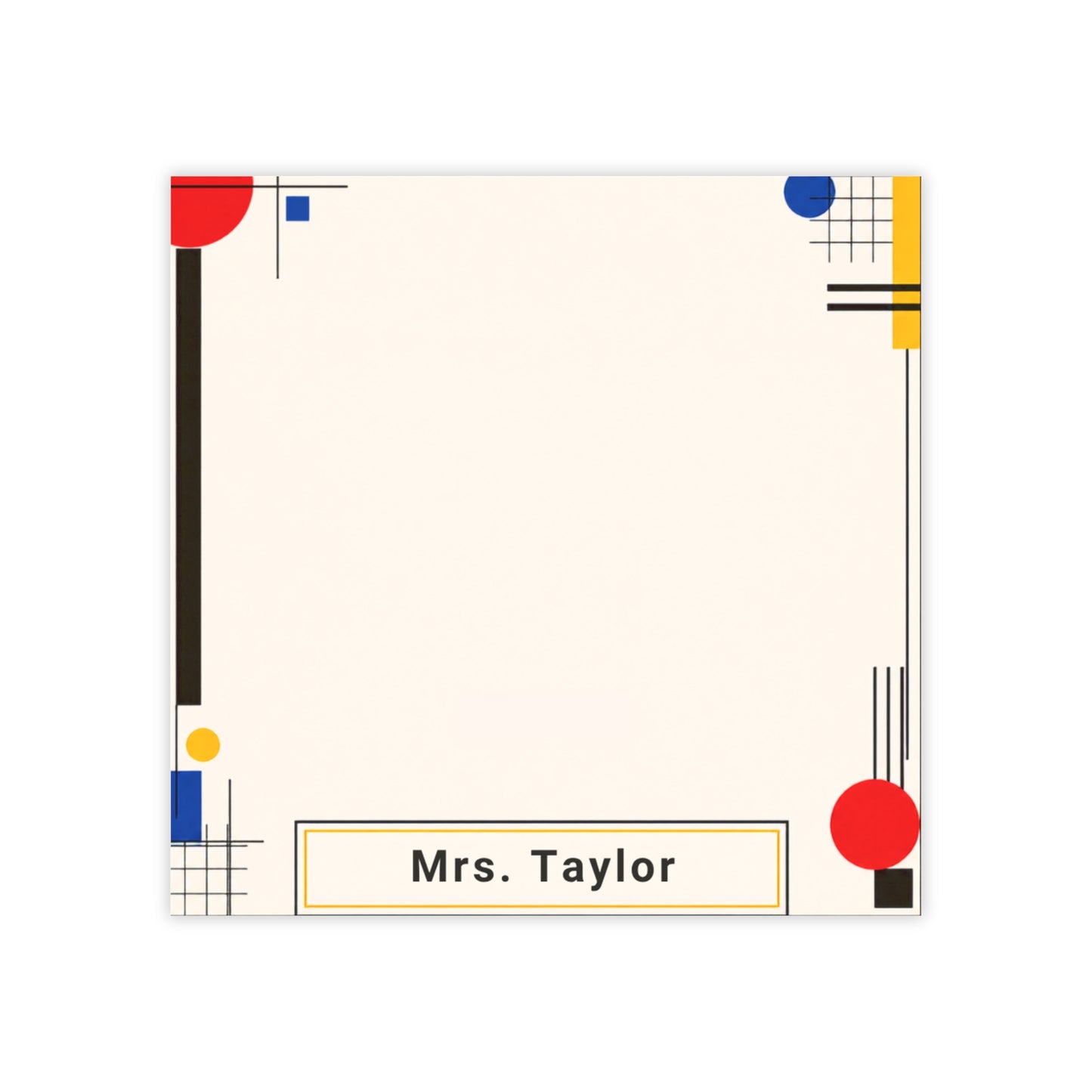 Personalized Teacher Post-it Notes, Bauhaus Custom Name Sticky Notes 3x3, Teacher Gift, Desk Notepad, Back to School, Mrs Ms Mr