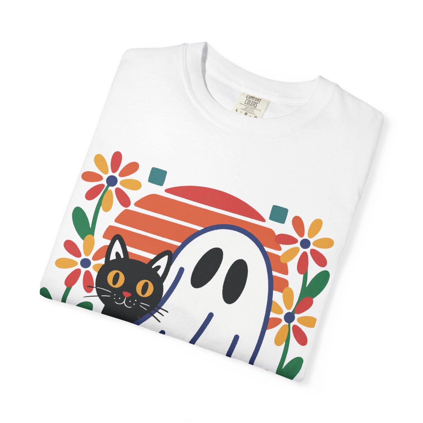 Retro Ghost & Cat Halloween T-shirt | Comfort Colors® Fall Tee