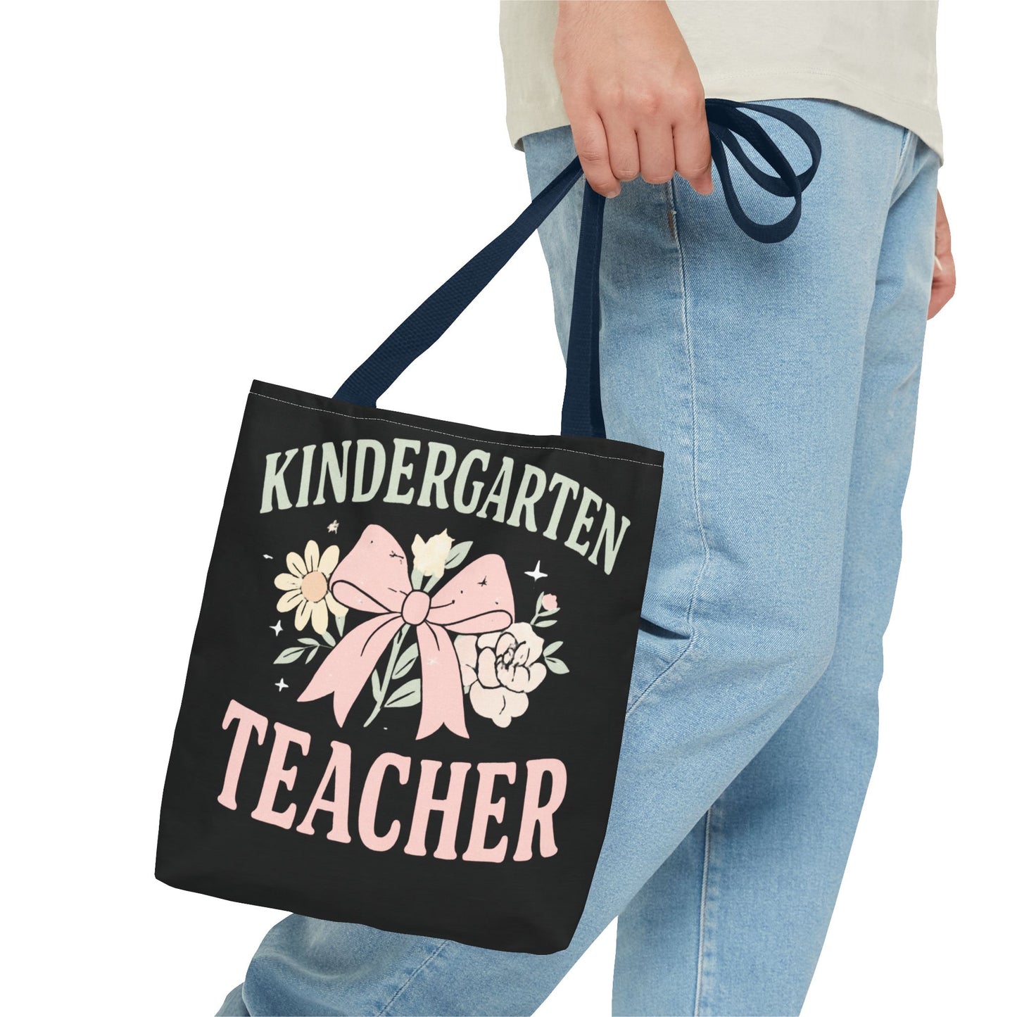 Kindergarten Teacher Floral Tote Bag – Cute Bow & Flowers Teacher Gift