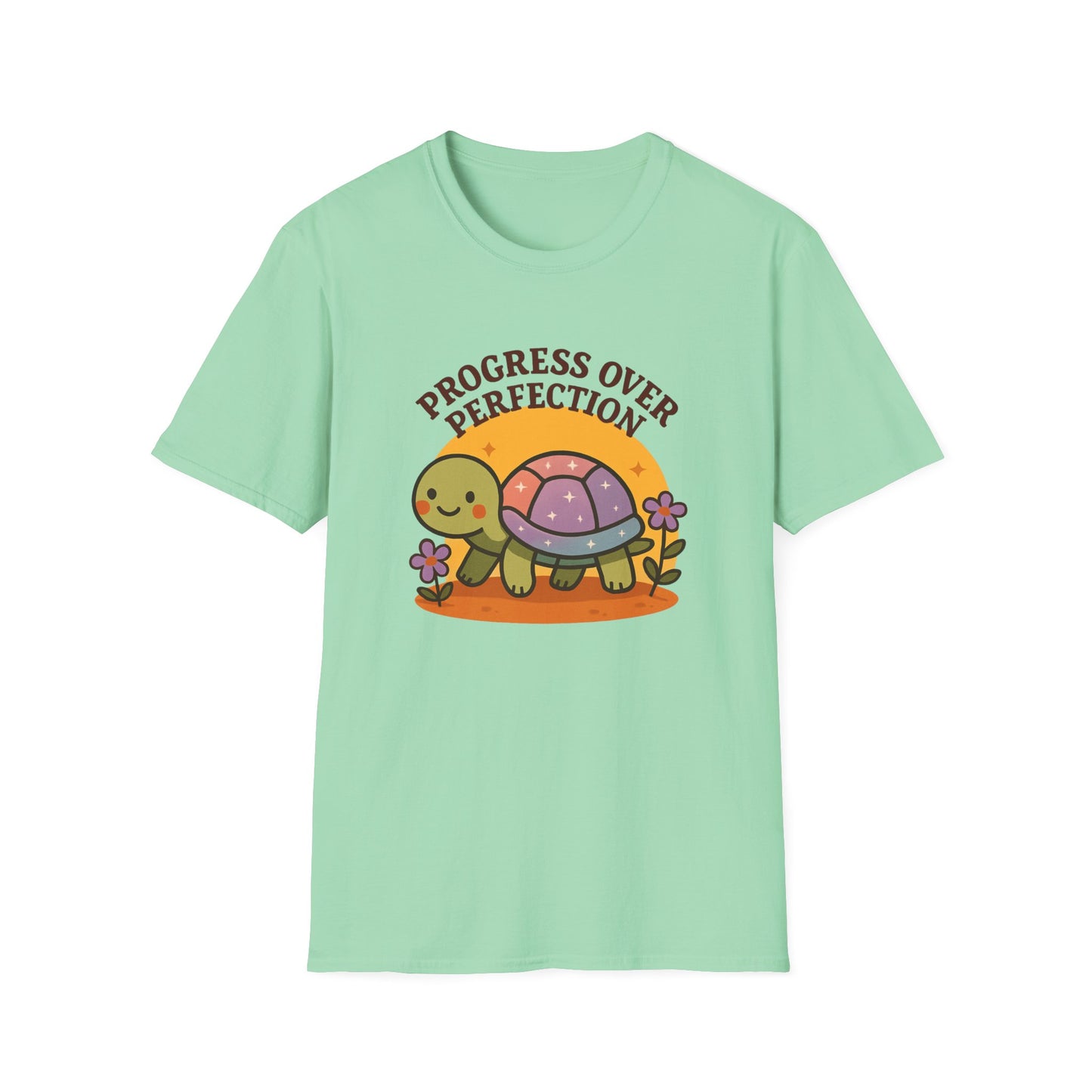 Progress Over Perfection Shirt – Cute Turtle Graphic Tee, Comfort Colors Inspired, Growth Mindset T-Shirt for Teachers, Students & Everyday Wear