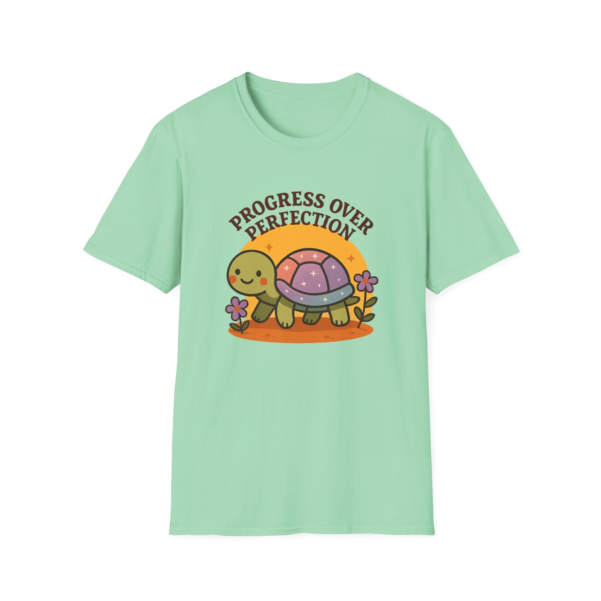 Progress Over Perfection Shirt – Cute Turtle Graphic Tee, Comfort Colors Inspired, Growth Mindset T-Shirt for Teachers, Students & Everyday Wear