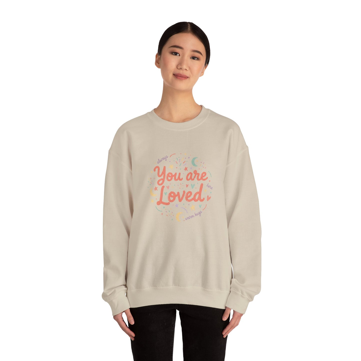 You Are Loved Crewneck Sweatshirt | handwritten doodle design, sketch aesthetic