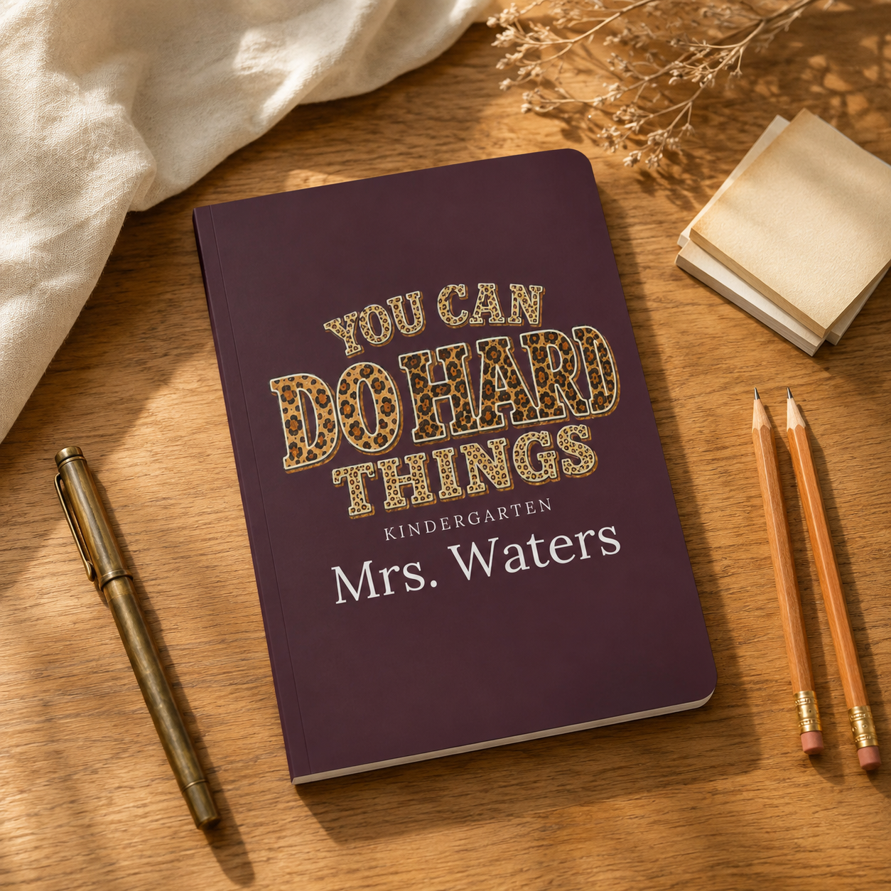 Personalized Teacher Notebook, You Can Do Hard Things Leopard Journal, Custom Name Kindergarten Teacher Gift, Softcover 100 or 200 Pages