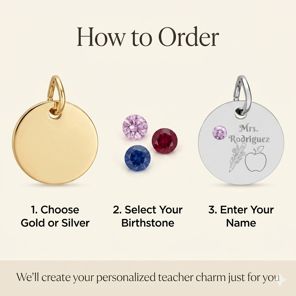 Personalized Teacher Birthstone Charm