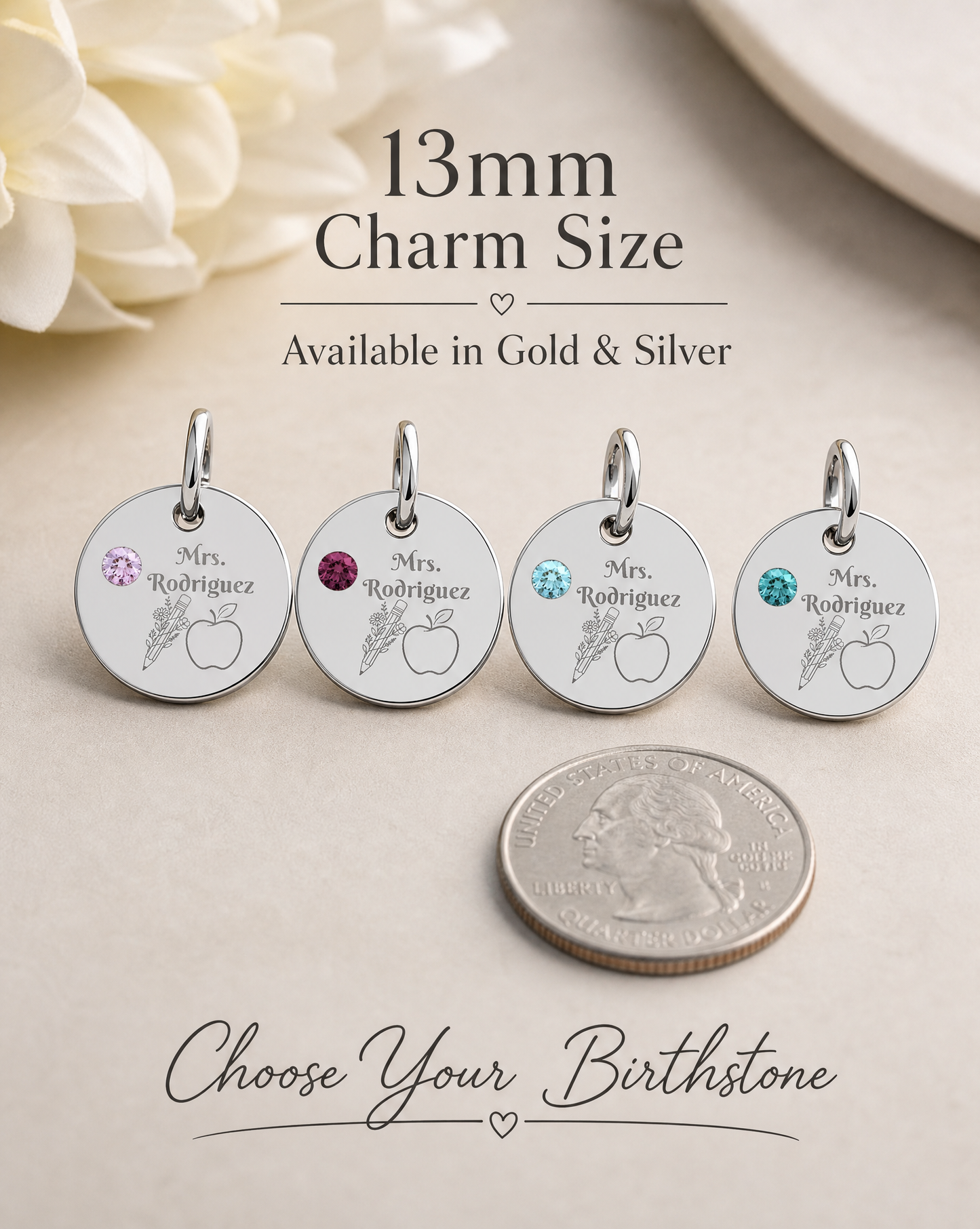 Personalized Teacher Birthstone Charm