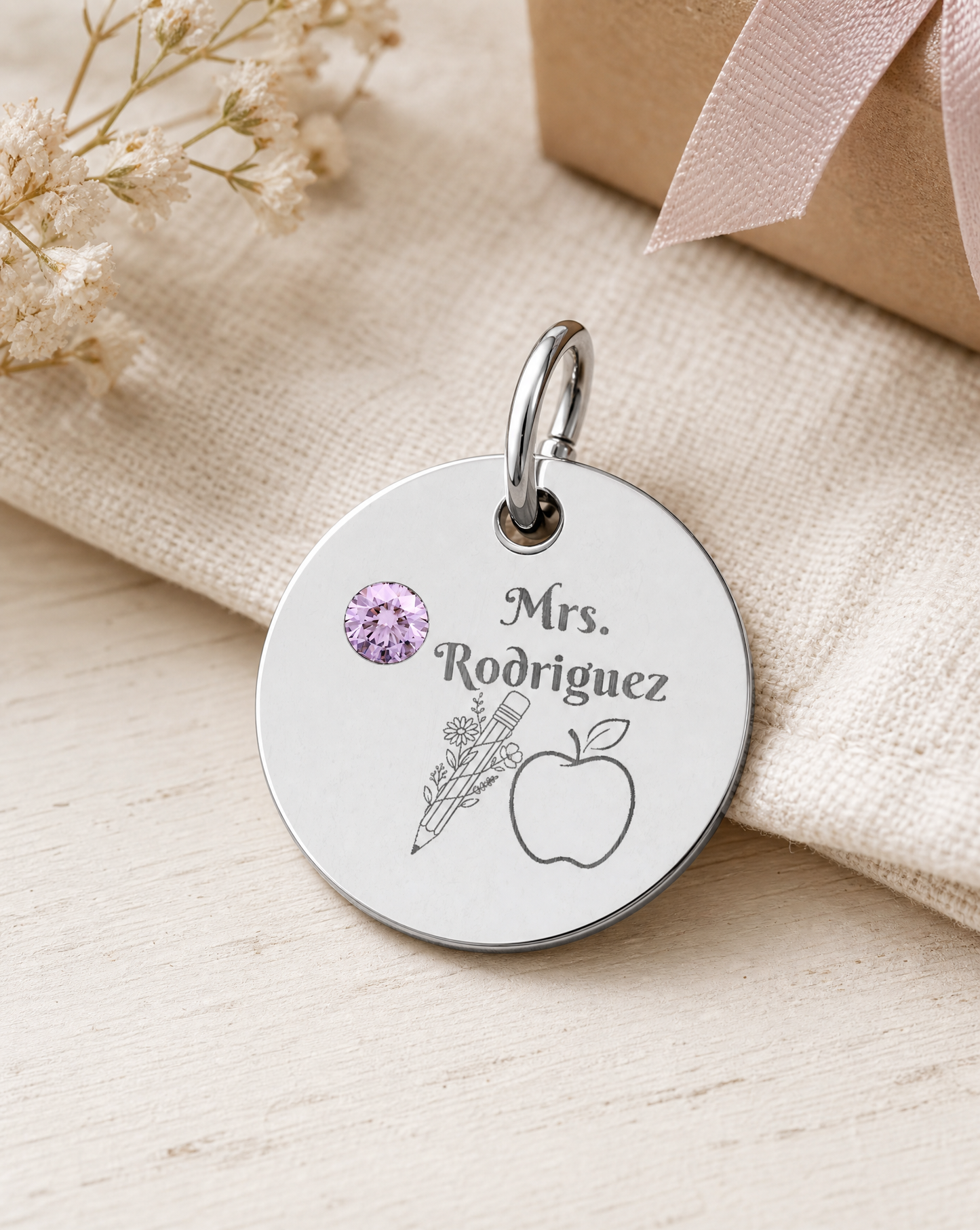 Personalized Teacher Birthstone Charm