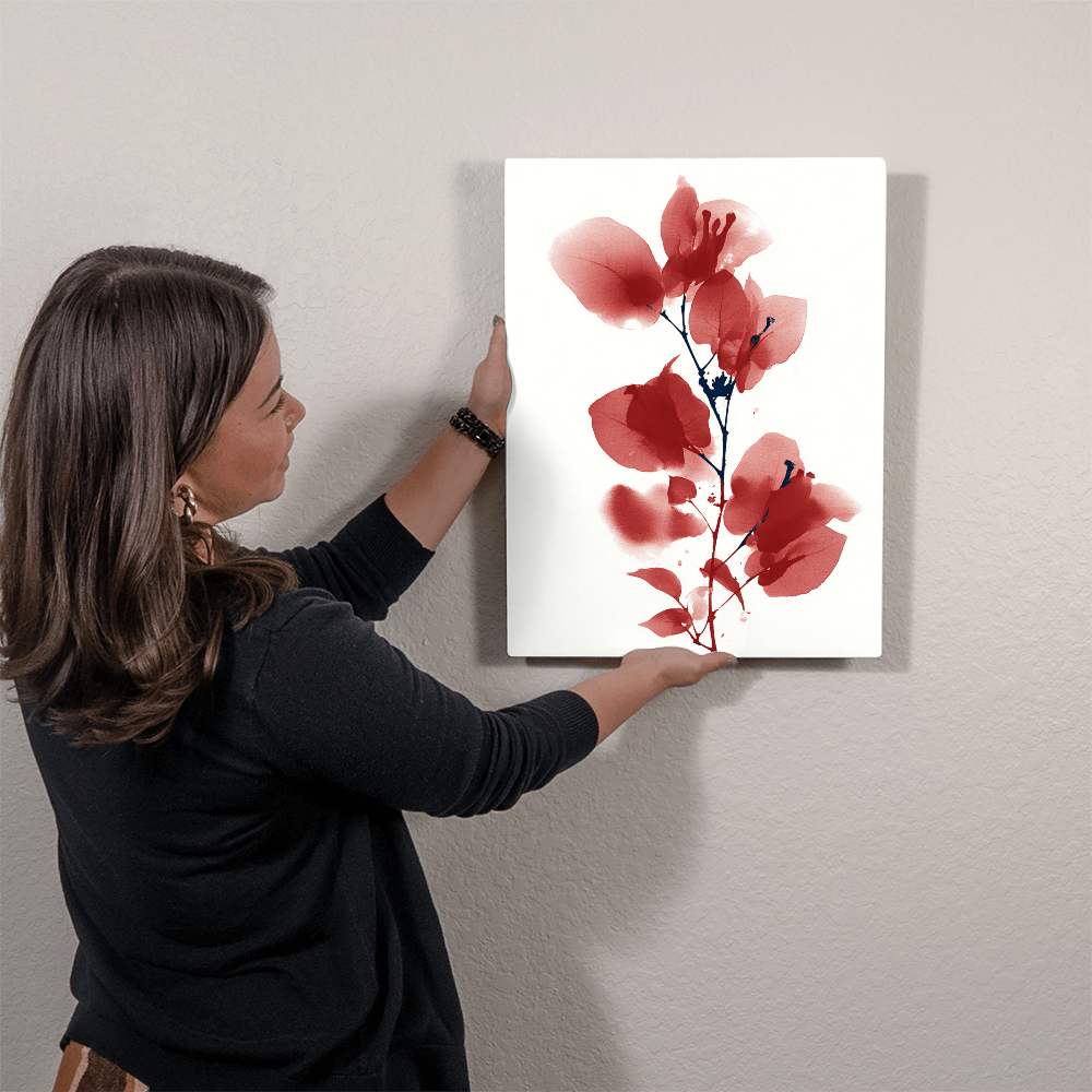 Red Bougainvillea Metal Wall Art – Modern Botanical Artwork