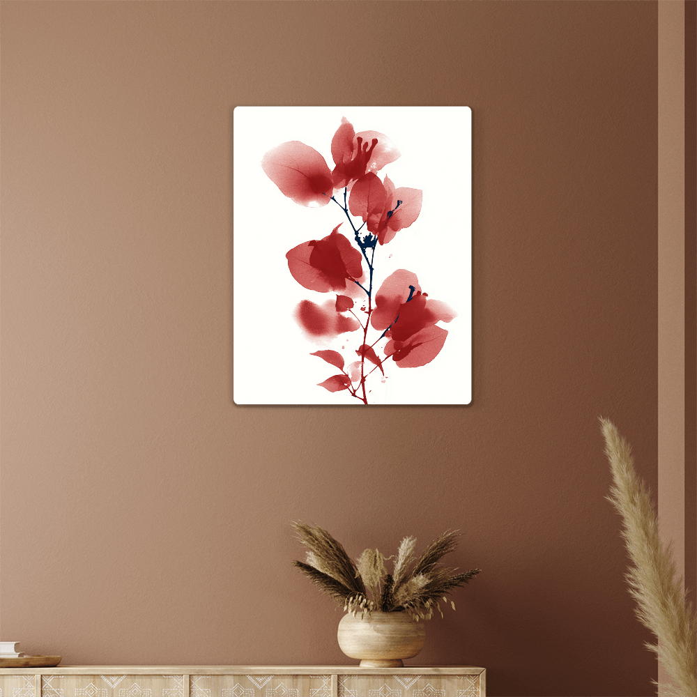 Red Bougainvillea Metal Wall Art – Modern Botanical Artwork
