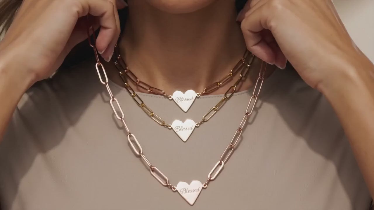 Blessed Heart Paperclip Chain Necklace
